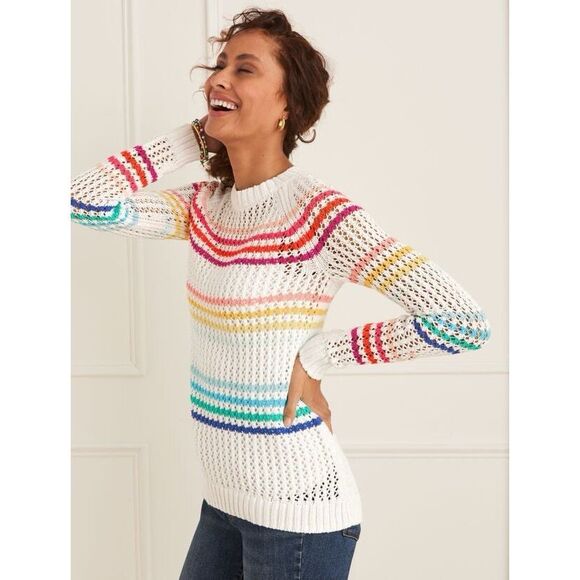 Talbots Open Stitch Knit Raglan Sweater Rainbow Stripe Preppy Academia Casual 1X - Picture 2 of 14